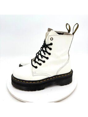 Dr. Martens Jadon Women Size 6 White Leather Yellow Stich 8 Hole Platform Boot